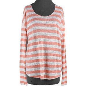 Mouchette Sz M Peach White Stripe Hi Lo Scoop Raw Edge Cotton Blend Knit Top